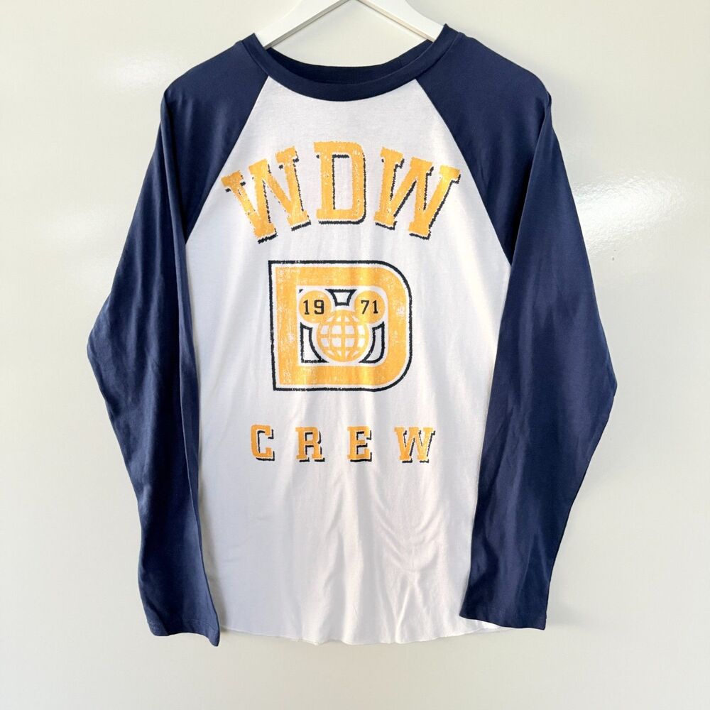 Disney Parks WDW 1971 Crew Raglan Long Sleeve Shirt Blue White Medium NWT